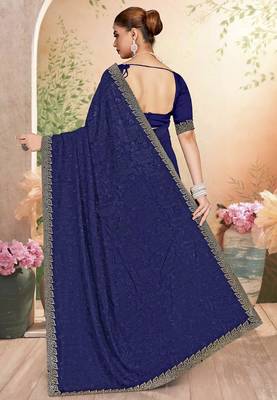 Designer navy blue resham embroidery zarkan border georgette saree 2