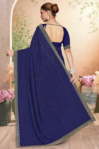 Designer navy blue resham embroidery zarkan border georgette saree