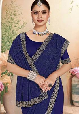 Designer navy blue resham embroidery zarkan border georgette saree 3