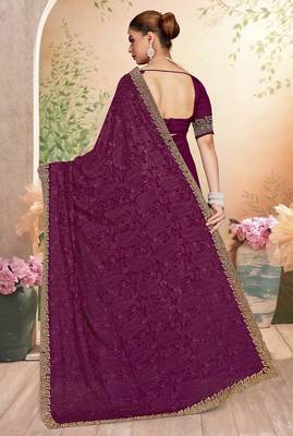 Designer wine resham embroidery zarkan border georgette saree 2