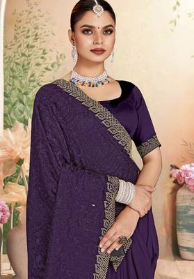 Designer purple resham embroidery zarkan border georgette saree 3