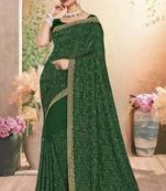 Designer green resham embroidery zarkan border georgette saree