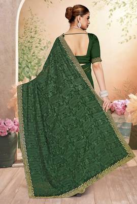 Designer green resham embroidery zarkan border georgette saree 2