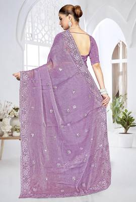 Lavender designer resham sequence embroidery crush silk saree 2