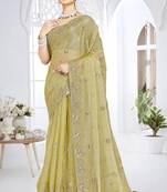 Green designer resham sequence embroidery crush silk saree