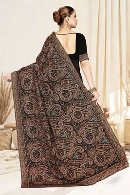 Designer black resham multi kashmiri embroidery work georgette saree 2