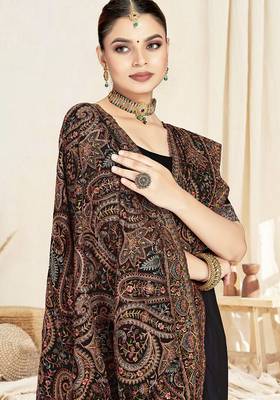 Designer black resham multi kashmiri embroidery work georgette saree 3