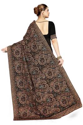 Designer black resham multi kashmiri embroidery work georgette saree 4