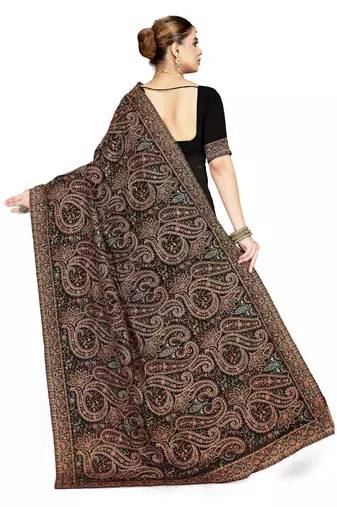 Designer black resham multi kashmiri embroidery work georgette saree