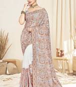 Designer white resham multi kashmiri embroidery work georgette saree