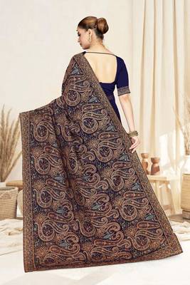 Designer navy blue resham multi kashmiri embroidery work georgette saree 2