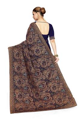 Designer navy blue resham multi kashmiri embroidery work georgette saree 4