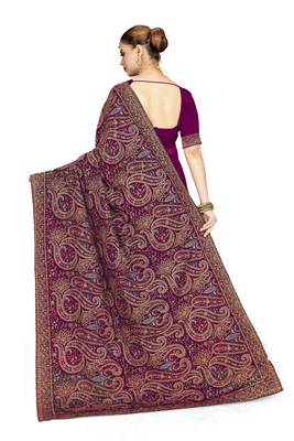 Designer wine resham multi kashmiri embroidery work georgette saree 4