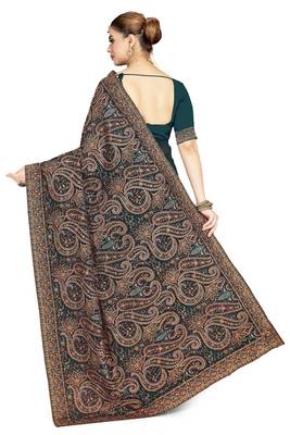 Designer teal blue resham multi kashmiri embroidery work georgette saree 4