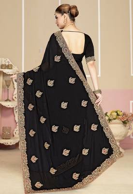 Designer black heavy coding zarkan embroidery georgette saree 2