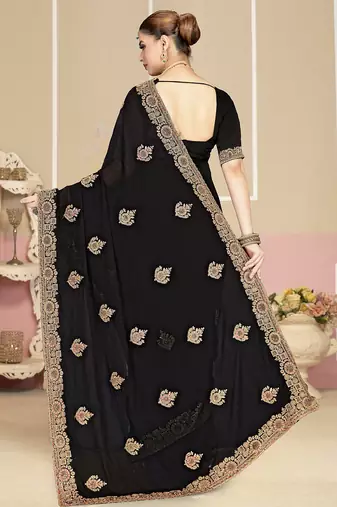 Designer black heavy coding zarkan embroidery georgette saree