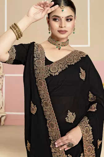 Designer black heavy coding zarkan embroidery georgette saree