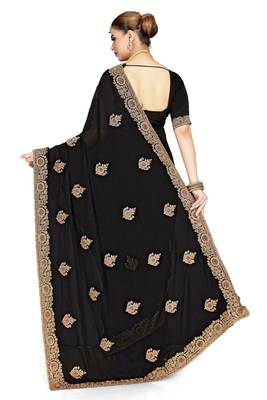 Designer black heavy coding zarkan embroidery georgette saree 4