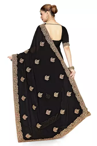Designer black heavy coding zarkan embroidery georgette saree