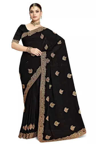 Designer black heavy coding zarkan embroidery georgette saree