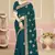 Designer teal blue coding zarkan embroidery georgette saree
