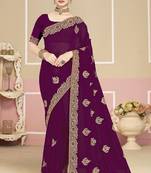 Designer wine coding zarkan embroidery georgette saree