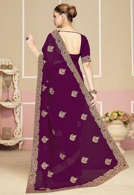 Designer wine coding zarkan embroidery georgette saree 2
