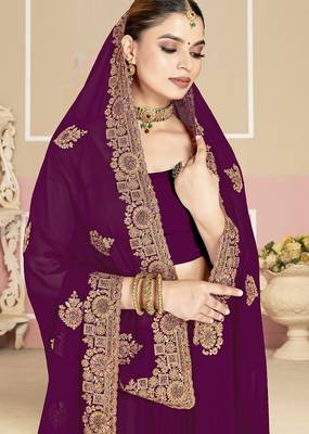 Designer wine coding zarkan embroidery georgette saree 3