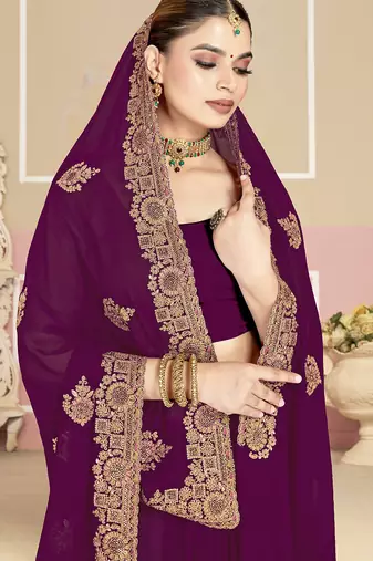 Designer wine coding zarkan embroidery georgette saree