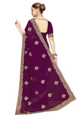 Designer wine coding zarkan embroidery georgette saree 4