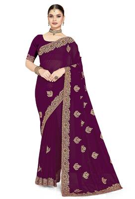 Designer wine coding zarkan embroidery georgette saree 5