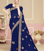 Designer navy blue coding zarkan embroidery georgette saree