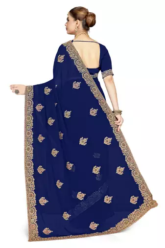 Designer navy blue coding zarkan embroidery georgette saree