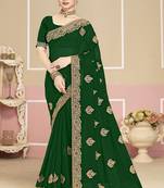Designer green coding zarkan embroidery georgette saree