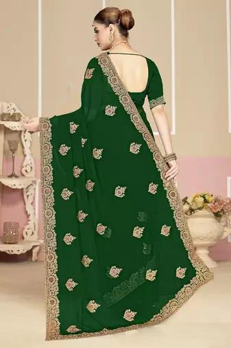 Designer green coding zarkan embroidery georgette saree