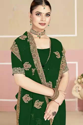 Designer green coding zarkan embroidery georgette saree