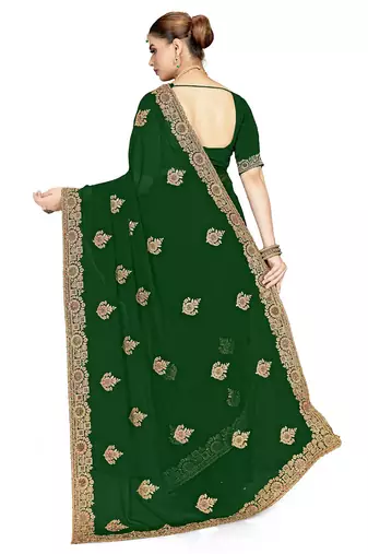 Designer green coding zarkan embroidery georgette saree