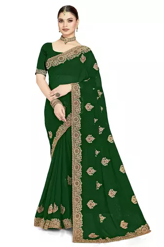 Designer green coding zarkan embroidery georgette saree