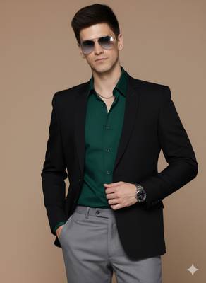 black single-breasted slim fit solid blazer 1