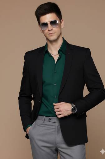 Men's black single-breasted slim fit solid blazer