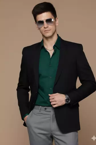Men's black single-breasted slim fit solid blazer