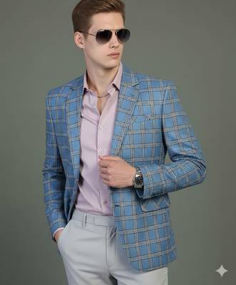 Blue checked tweed blazer 1