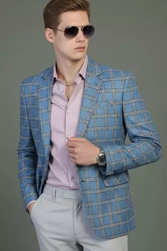 Blue checked tweed blazer