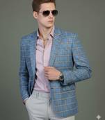 Blue checked tweed blazer