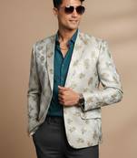Men'S Green Jaquared Blazer
