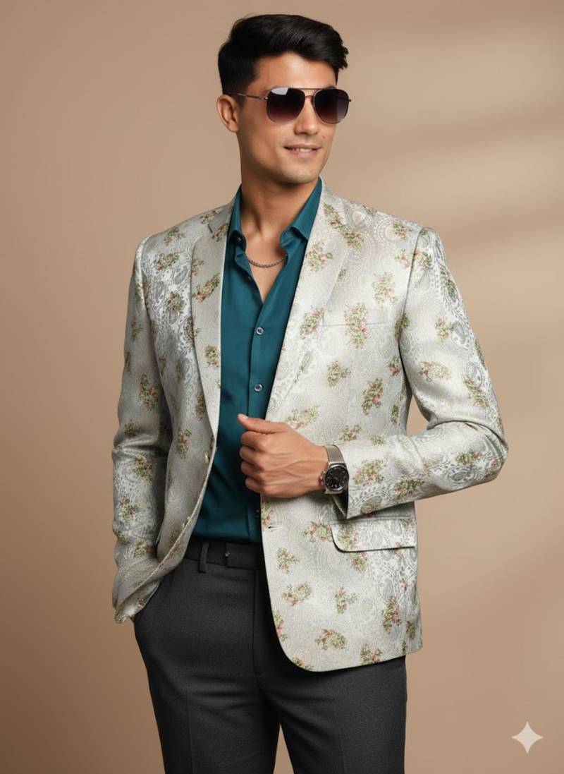 Men'S Green Jaquared Blazer