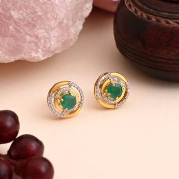 Green color 925 gold plated silver stud earrings 1