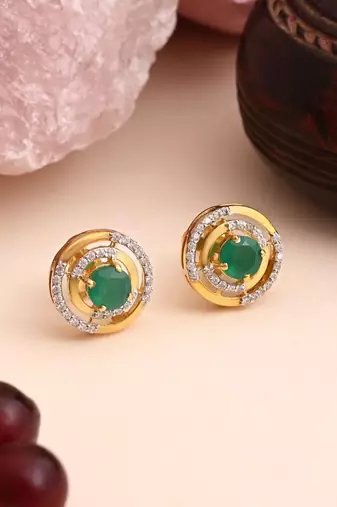 Green color 925 gold plated silver stud earrings