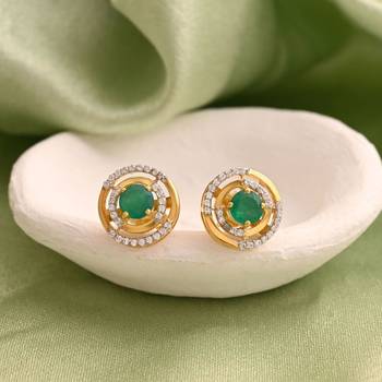 Green color 925 gold plated silver stud earrings 2