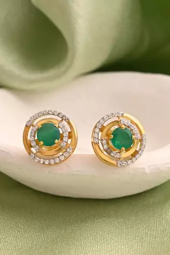 Green color 925 gold plated silver stud earrings